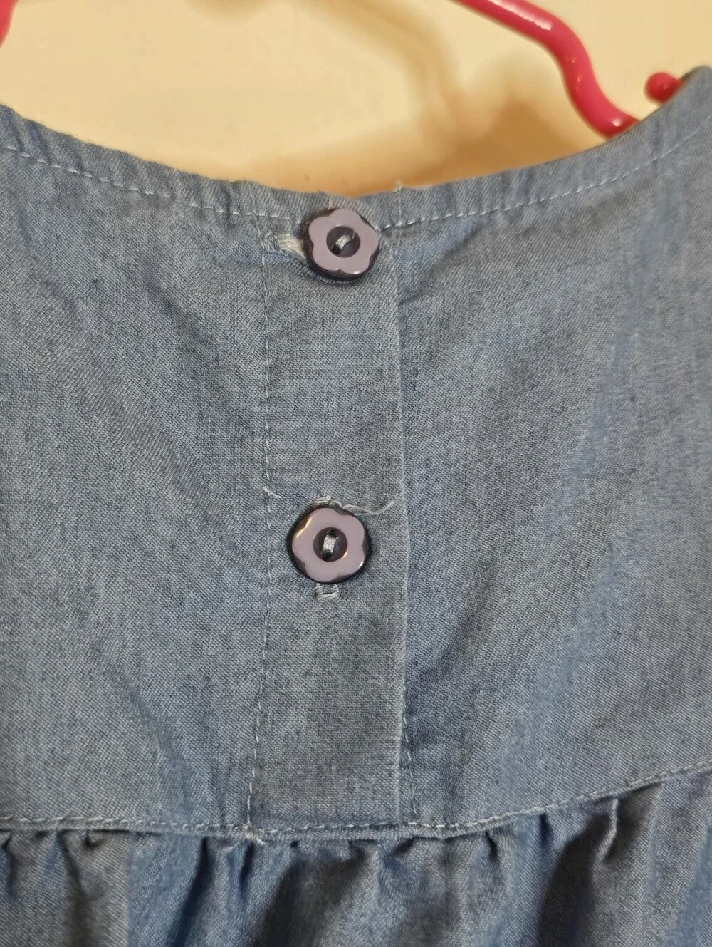 Girls Chambray Flower Embroidered Puff Sleeve Dress Blue 5-6Y Cottagecore